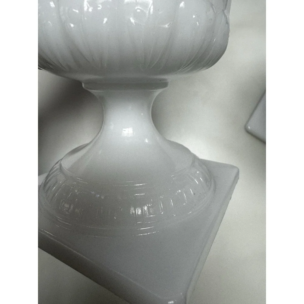 Vintage Pair  E. O. Brody Large Footed White Milk Glass Vase‎ Cleveland Ohio USA
